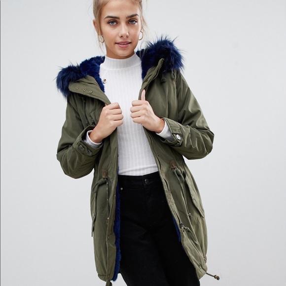 bershka faux fur hooded jacket